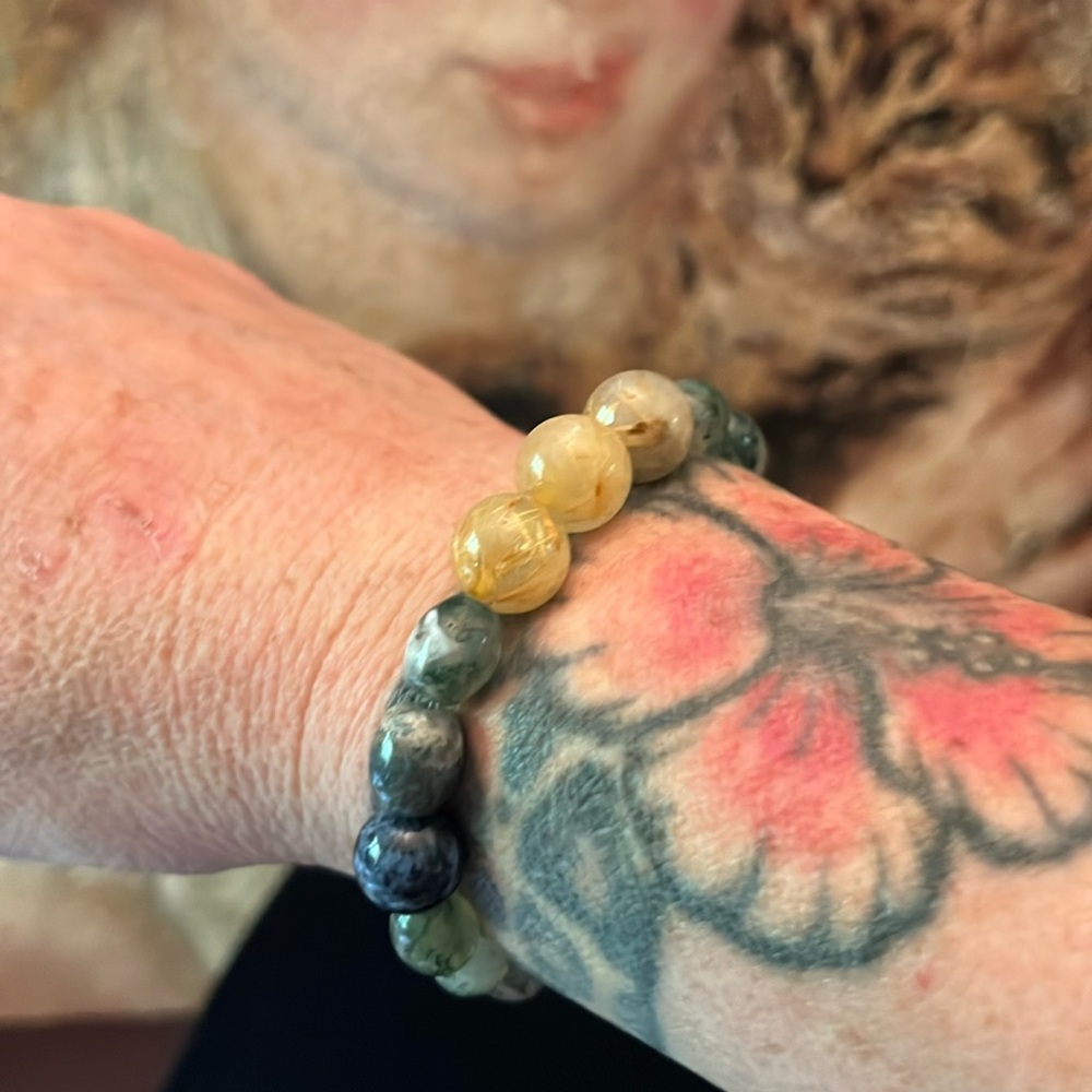 Handmade Crystal Healing Bracelet Golden Rutile & Dumortierite & Moss Agate - Picture 4 of 6